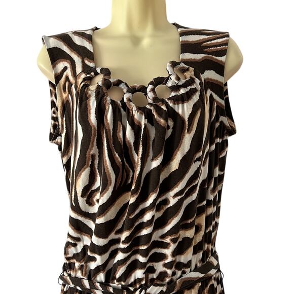 Cache M Brown Animal Print Knit Dress Lightweight Sleeveless Belt - Picture 2 of 10